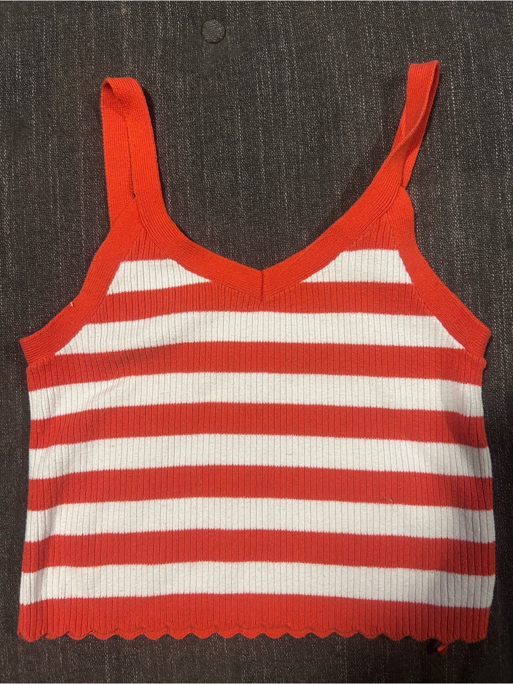 Universal Thread Red and White Striped Ribbed V-Neck Tank